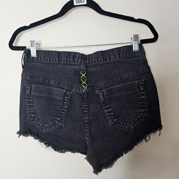 Vans Jesse Jo Black Distressed Raw Hem High Waist Short Lime-Green Side Stitch 9 - Picture 4 of 10